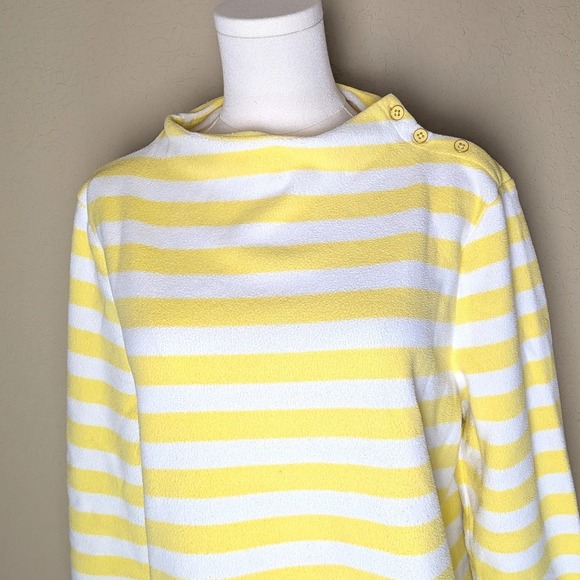 Talbots‎ Yellow & White Striped Terry Knit Pullover Nautical Button Shoulder XL - Picture 4 of 7
